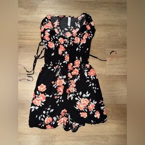 Aeropostale Black Romper with Coral Floral Pattern